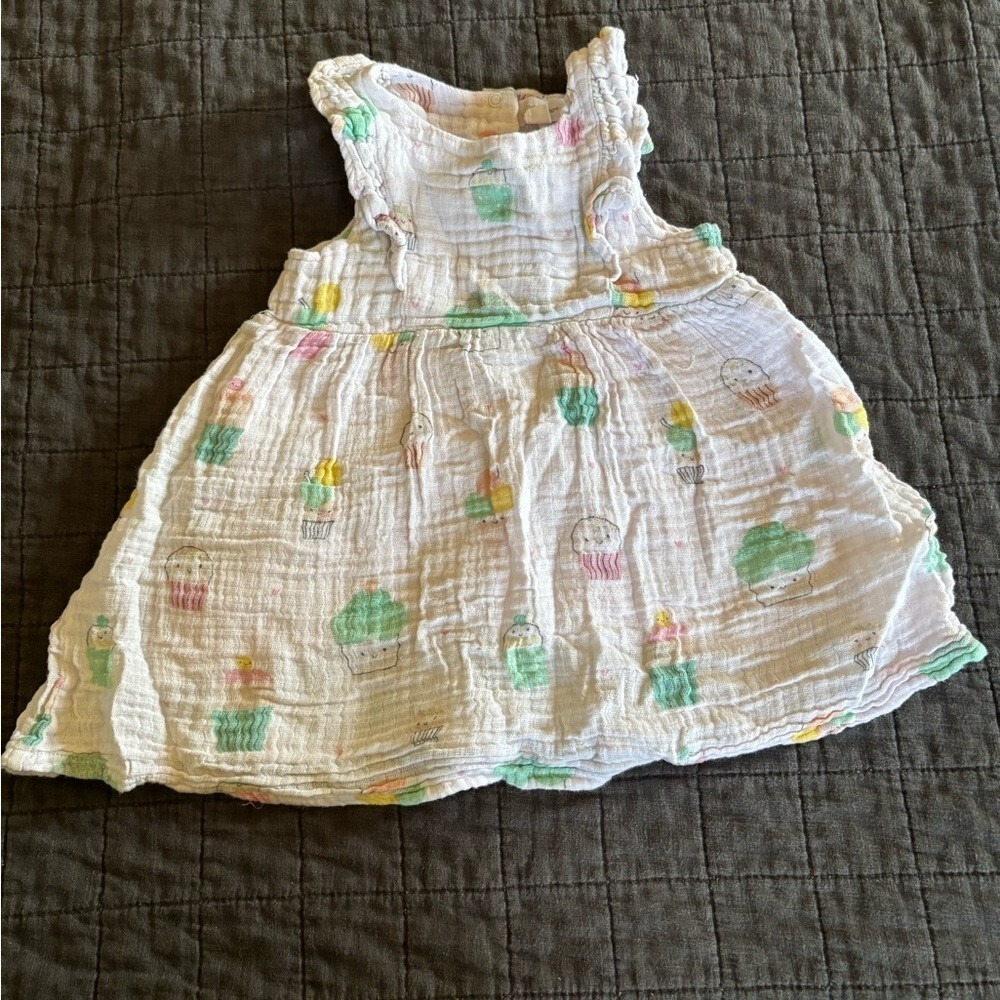 Angel Dear Baby‎ Girls White Cotton Muslin Cupcake Print Sleeveless Dress 18-24M